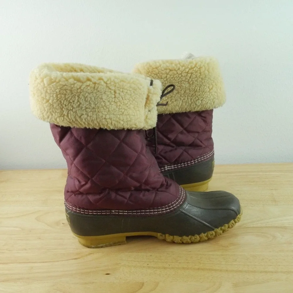 LL Bean Quilted Duck Boots Sherpa Lined Women 10 M USA Vintage Heritage Utility